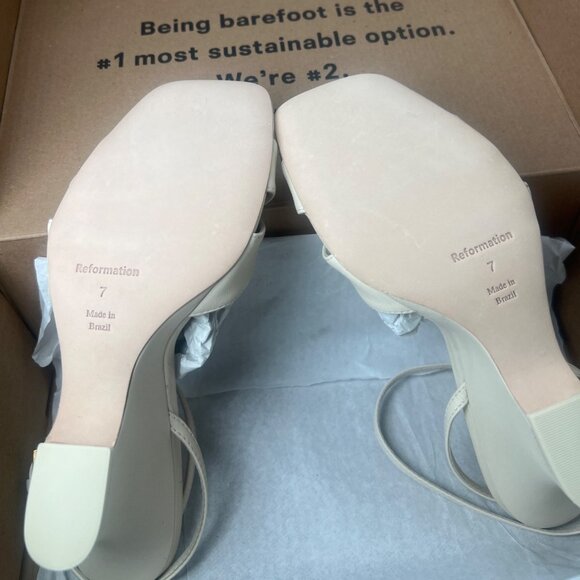 Reformation Margot Leather Wedges Ivory Strappy Sandals Size 7 - Picture 9 of 14
